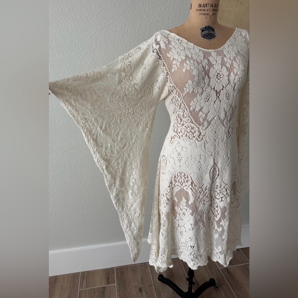Boho Lace Handkerchief Hem Dress - Cream - Picture 3 of 5